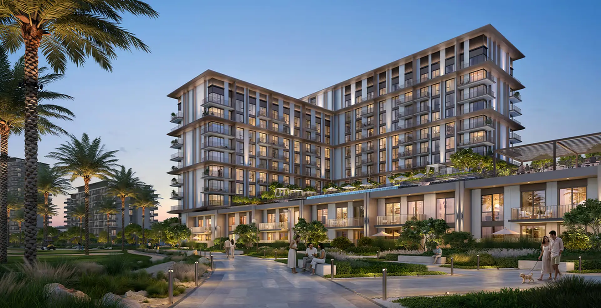 Golf Trails at Emaar South modern interior living space with floor-to-ceiling fairway vistas